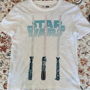 GAP White Star Wars Girls Tee with Flip Sequin light sabers